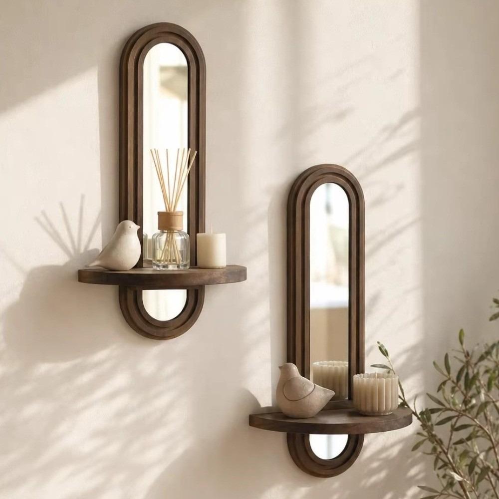 Arched Oval Makeup Mirror Multifunctional Plant Display Stand Durable Boho Wall Mirror  Living Room