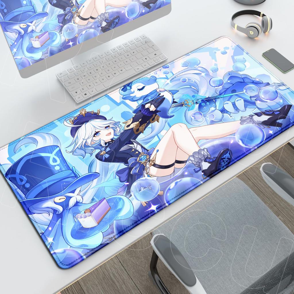 Anime Genshin Impact Office Long Deskmat Cute Furina Game Antislip Mousepad Large Computer Keyboard Mat HD Print Rubber Cushion