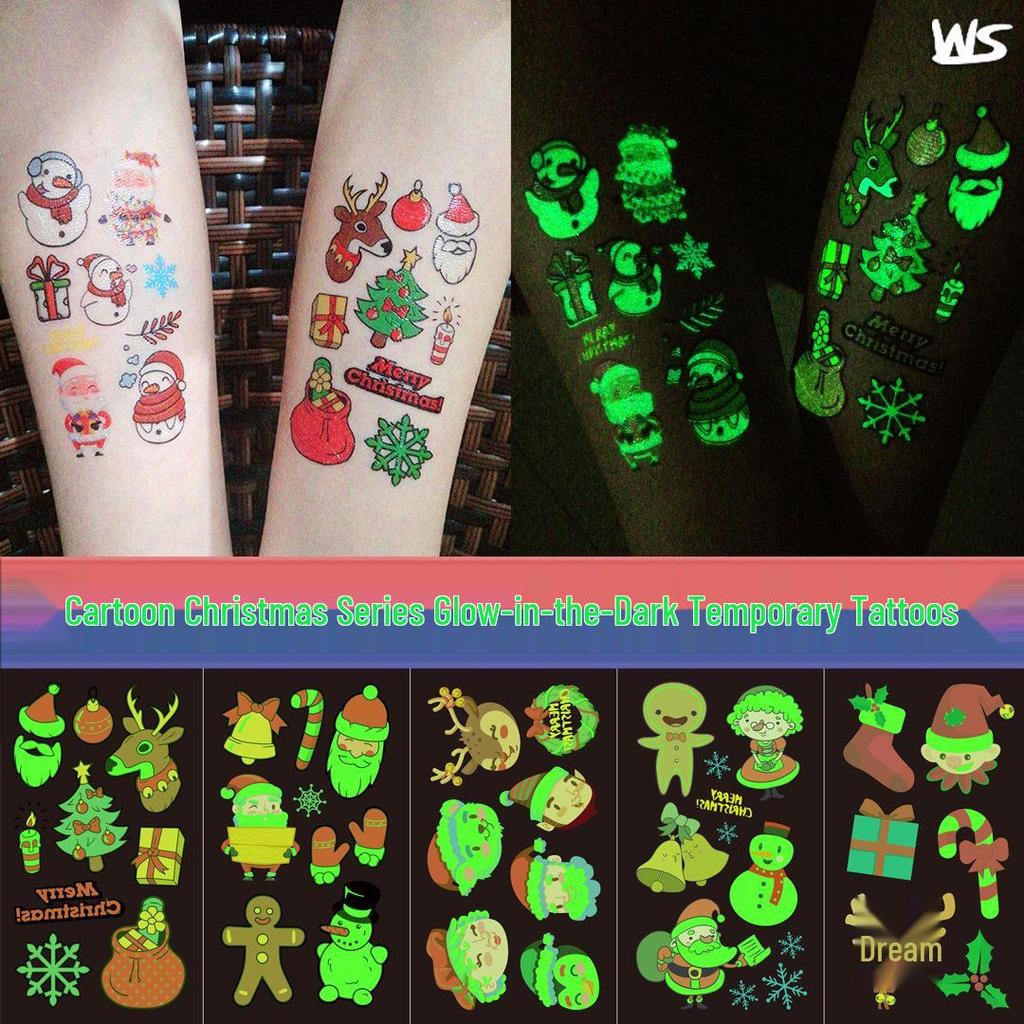 Creative Luminous Christmas & New Year Tattoo Stickers for Kids - Snowflake & Santa Designs