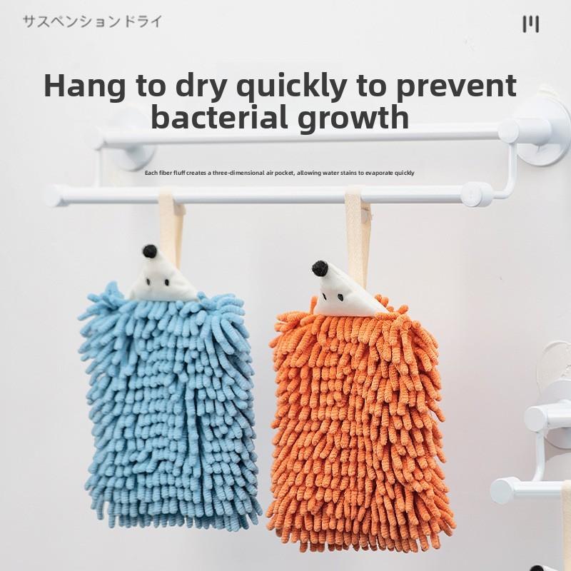 Cartoon Hedgehog Hand Towel With Hanging Loop For Kids Bathroom Use
