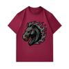 Men's 100% Cotton Crew Neck Short Sleeve T-Shirt, Cool Dark Flame Hell Horse Head Graphic Printed Casual Breathable Summer Tops for Daily Street Wear