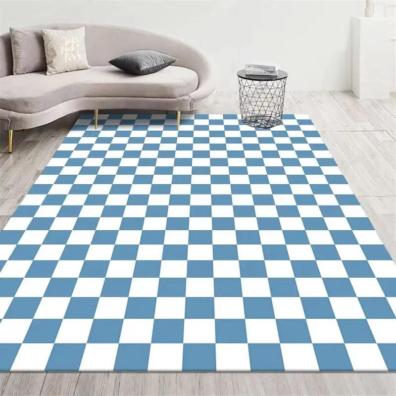 Fashion Retro Checkerboard Carpet Living Room Bedroom Decoration Bedside Non-slip Soft Mat Home Washable Plush Rugs Customizable