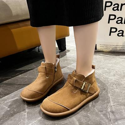Bottes d'hiver Mujer Mori System Rétro Cuir de vache Décontracté Collège Polyvalent Courtes Bottes pour femmes Cuir givré Angleterre Simple