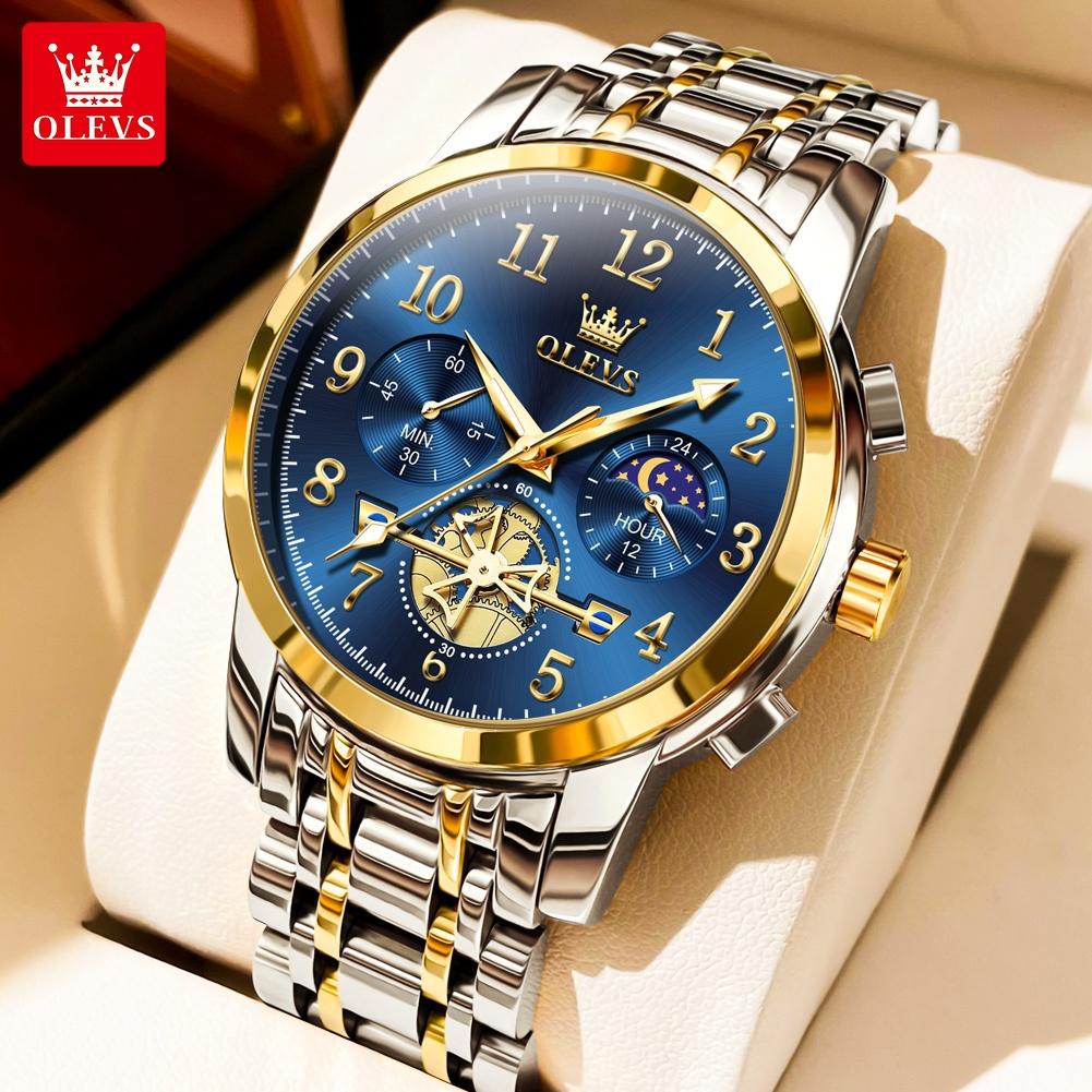 OLEVS Fashion Business Mens Wristwatches Gold Clock Male Stainless Steel Waterproof Calendar Quartz Watches