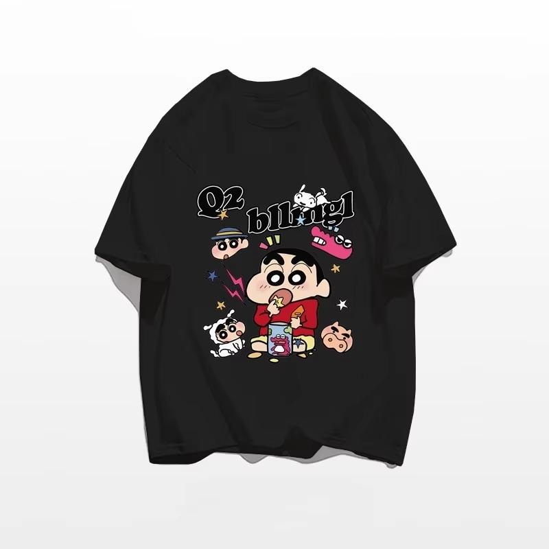 Crayon Shin Chan Friends Print T Shirt Polyester Unisex Short Sleeve Tee Y2K Harajuku Vintage Cartoon Streetwear Loose Casual Tops