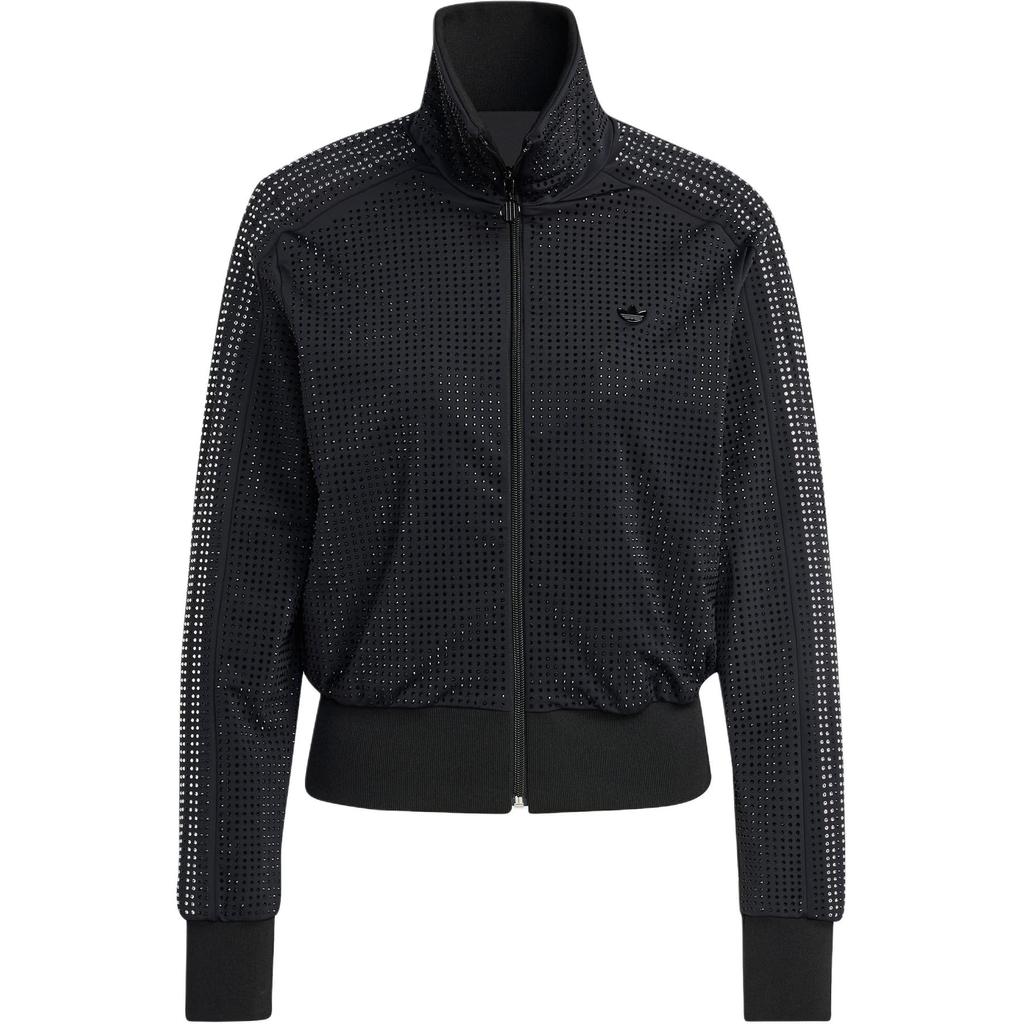 Adidas Originals Atlanta Rhinestone Print Logo Three Stripes Slim Fit Sports Jacket Women Jacket Black IW3105