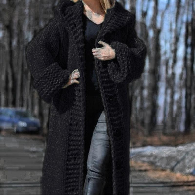 Cappotto da donna in maglia a maniche lunghe caldo con cappuccio caldo cardigan Cappotto invernale Moda Plus Size Maglione lavorato a maglia Cappotto lungo da donna Mantello Outwear