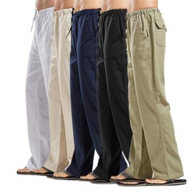 Calças Casuais Largas de Linho Masculinas Tamanho Grande 10 Cores 8 Bolsos