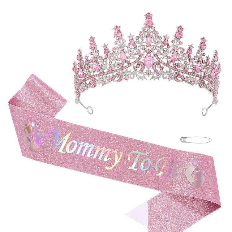 Birthday Queen Pink Rhinestone Crown & Shoulder Strap Set - Party Accessories