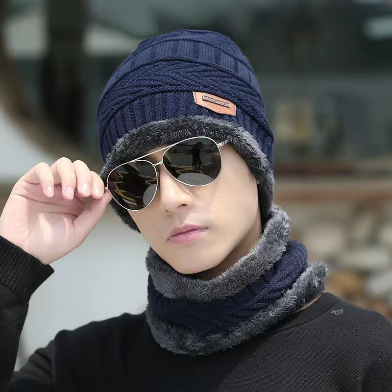 Winter knitted hat men's velvet warm scarf integrated hat thickened wool cover hat women's parent-child hat
