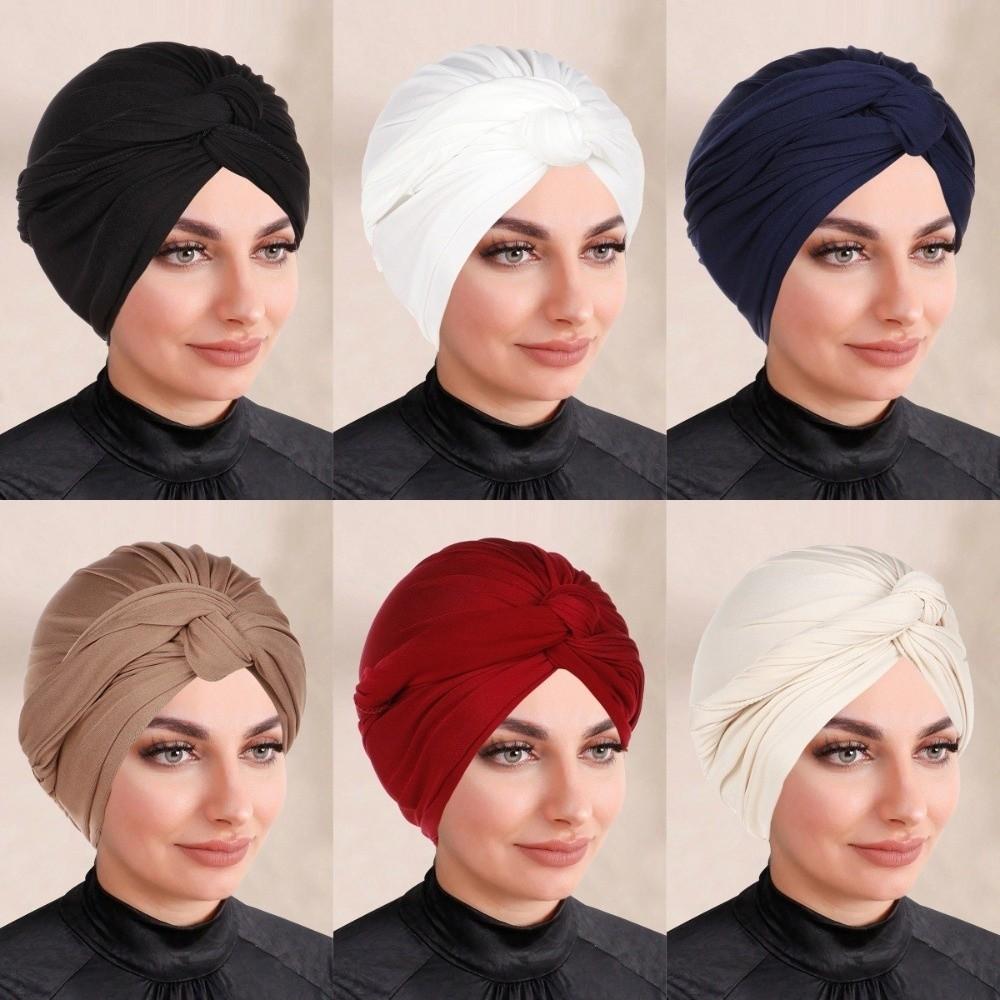 Fashion Vintage Hijab Caps Elastic Soft Polyester Twist Knot Turban Hat Breathable Wrap Style Cancer Chemo Hat Hair Loss