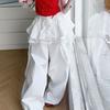 Young Women Lace Tiered Skirt Pants Baggy Wide Leg Trousers Y2k Lace Patchwork Pants  Lady