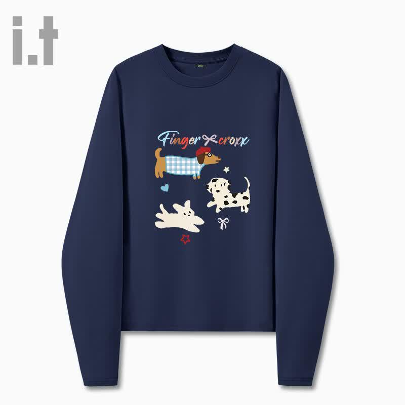 Fingercroxx IT Women s Long Sleeve T-Shirt with Three Dogs Graphic S