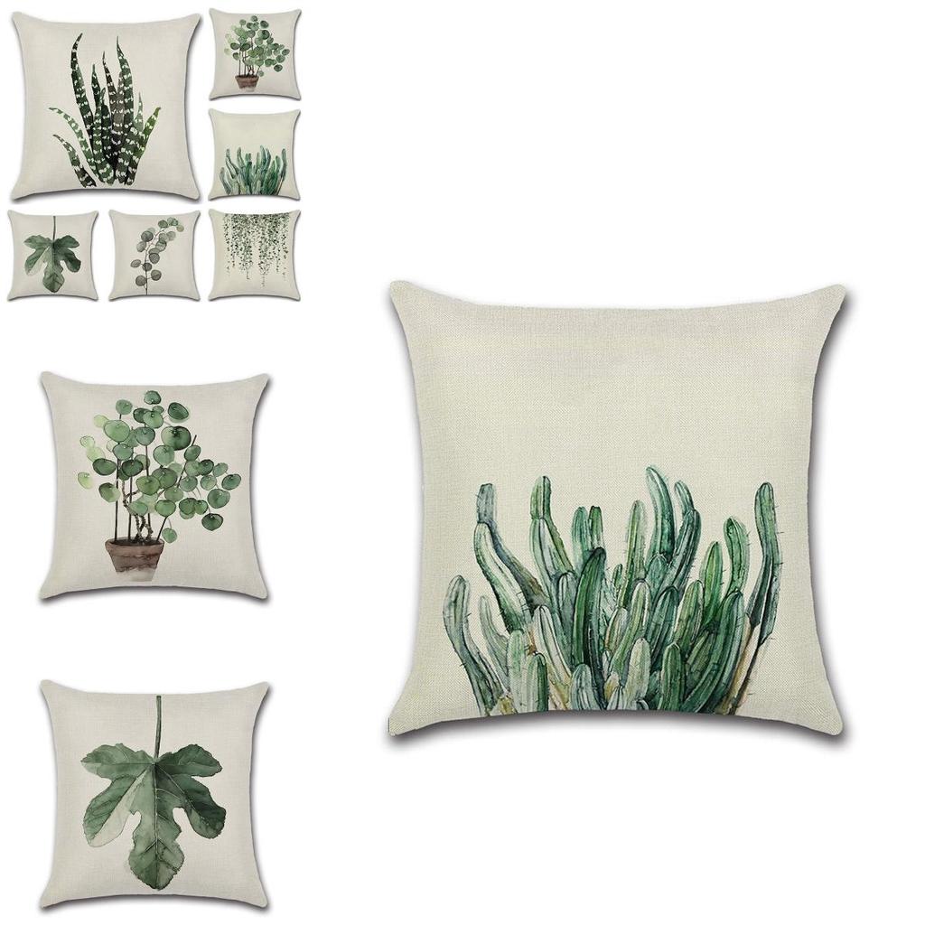 Elegant Green Leaves Patterned Linen Pillow Case Decorative Cushion Cover 18"x18