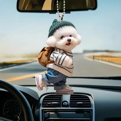 Creative Acrylic Puppy Man Backpack Rearview Mirrors Pendant Car Hanging Ornaments Car Decoration Accessories Gift For Women Men
