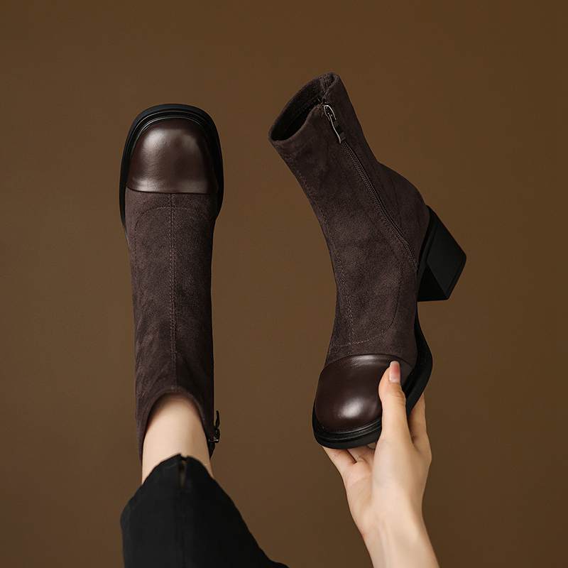 Krazing Pot Flock Winter Round Toe Modern Platform Size 33 Boots Size 43 Women Fashion British School Elastic Ankle Boots