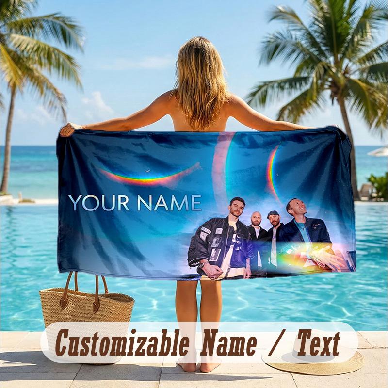 Custom Text Beach Towel, Soft Absorbent Swimming Multi-use TowelColdplay