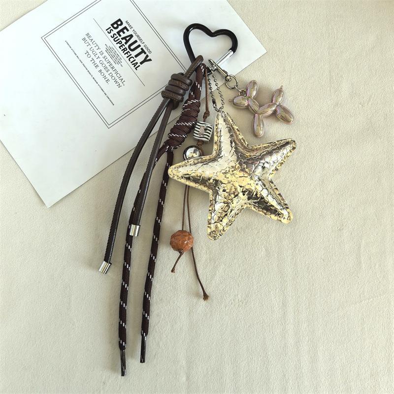 Starfish Bag Pendant Cute Leopard Bear Rainbow Leather Decorative Keychain Fashion Braided Rope Bag Gift All-purpose Accessory