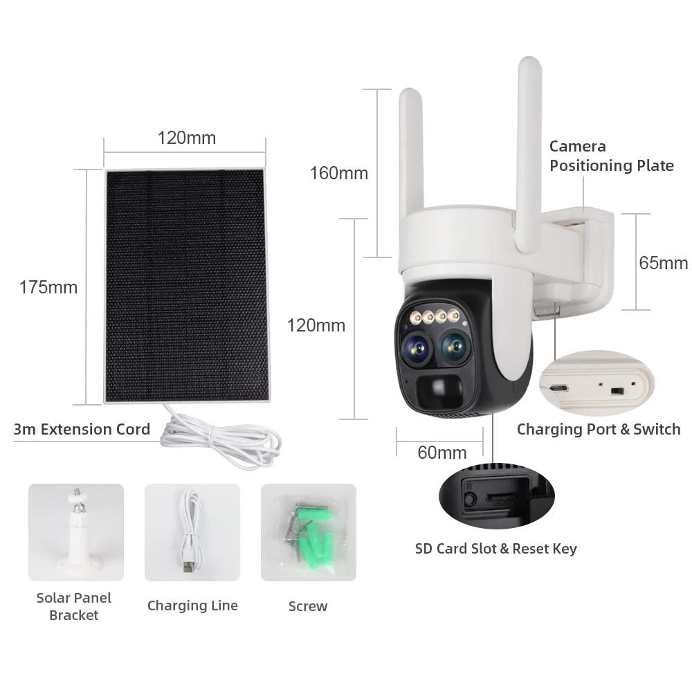 WiFi/4G Solar-powered Surveillance Camera, High-definition Dual-lens Night Vision Recorder