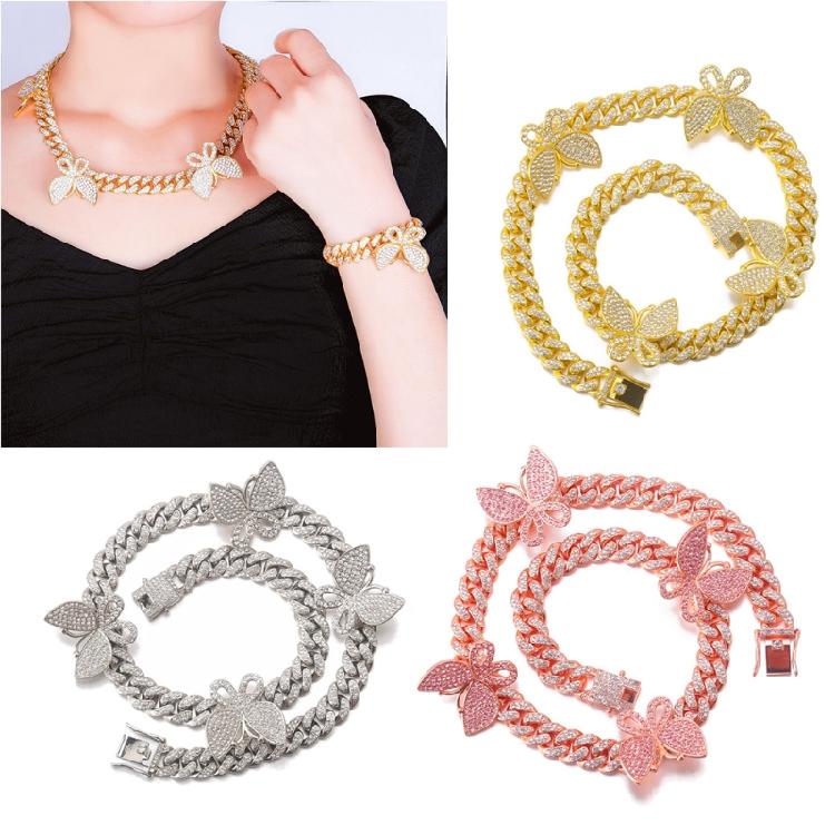 Bling Cuban Link Chain Butterfly Choker Necklace Thick Rapper Chains Hip-Hop