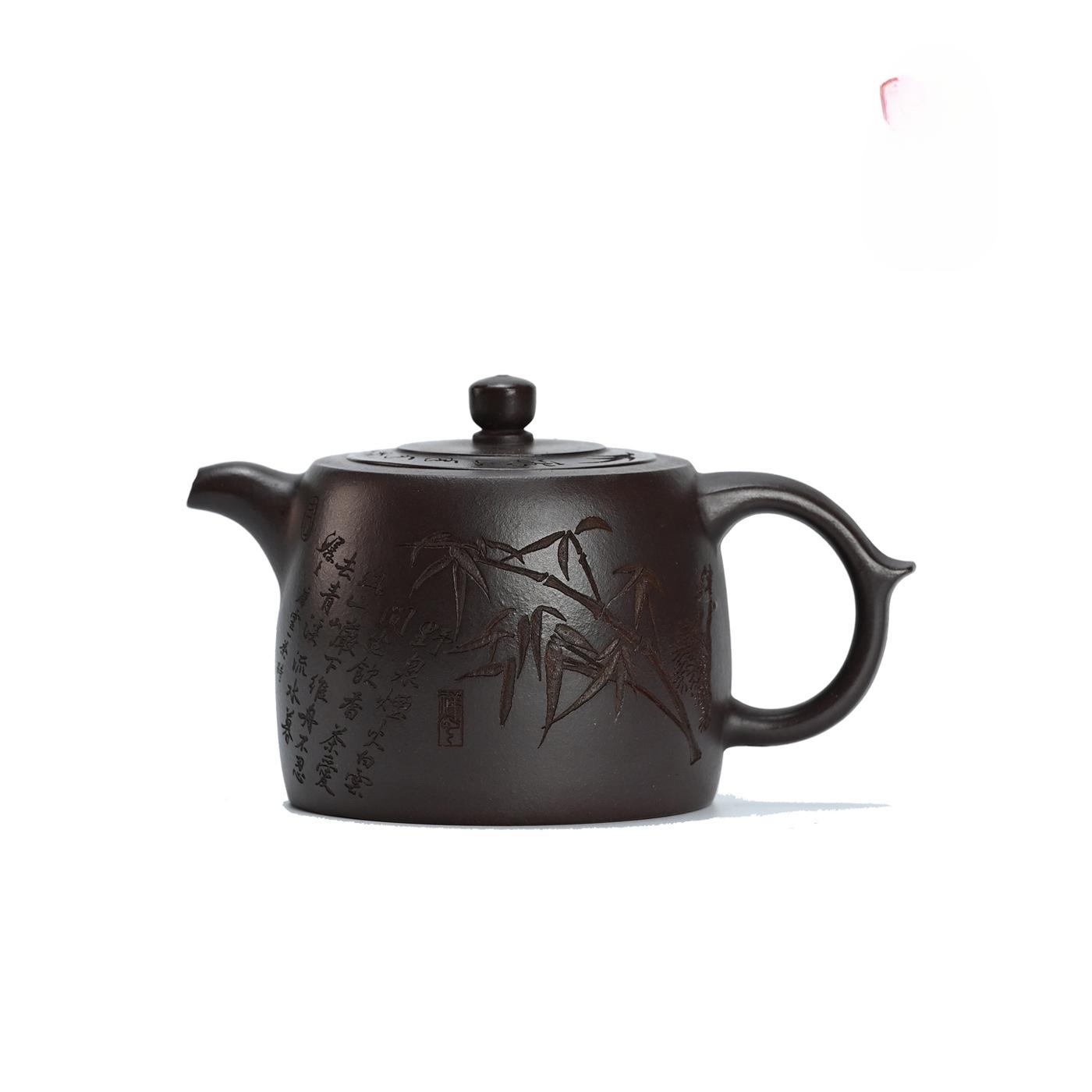 

300ml Retro Yixing Purple Clay Teapots Handmade Carved Bamboo Leaf Han Duo Pot Raw Ore Mud Kettle Zisha Tea Set Drinkware Gifts
