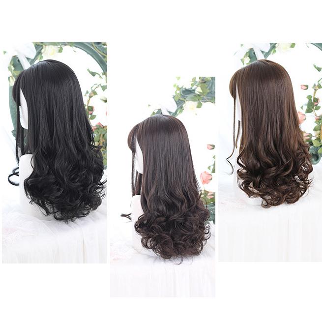 Bybrana Ladies Long Hair Big Wave Bangs Lolita Wig Synthetic Hair Cute High Temperature Resistant