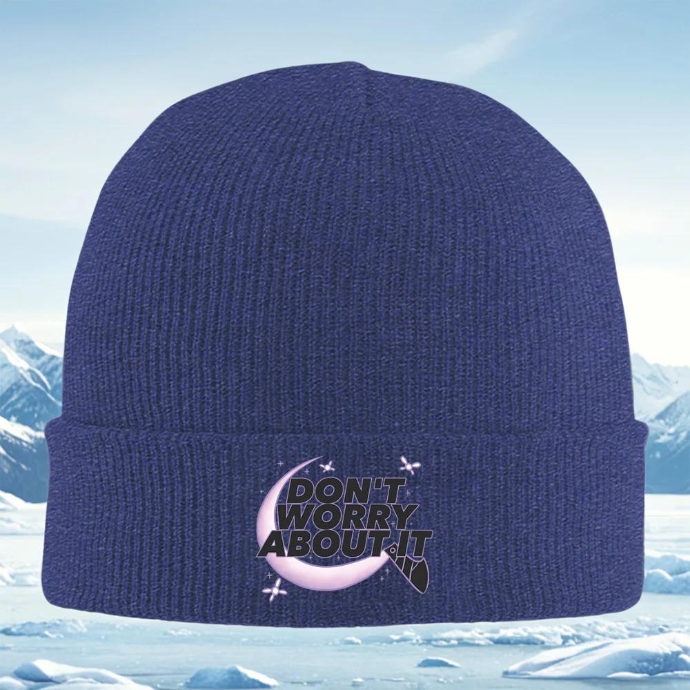 Phrase Moon Stars Lettering Artwork Unisex Women Unisex Knitted Hat Beanie Pullover Cap Winter Thermal Warm Christmas Outdoor Cycl