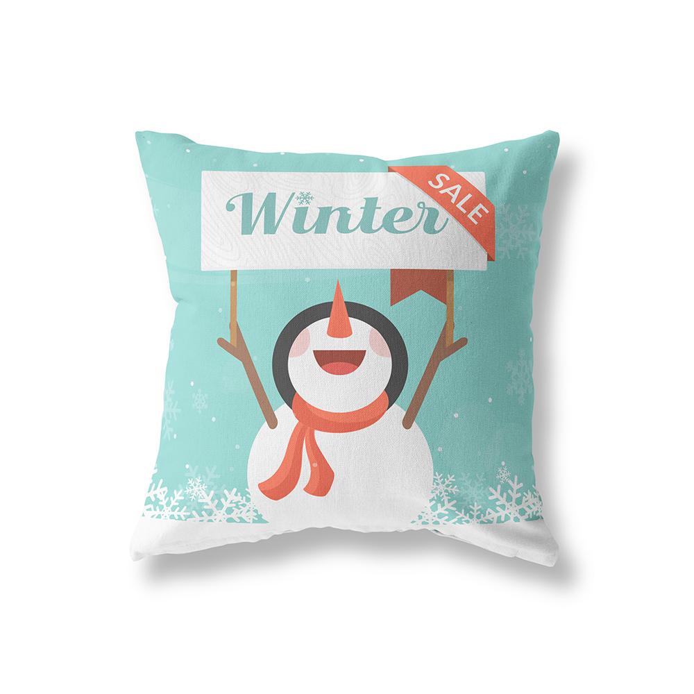 Christmas Theme Snowman Reindeer Print Pattern Cushion Cover Home Living Room Sofa Decoration Square Pillow Pillow Cover