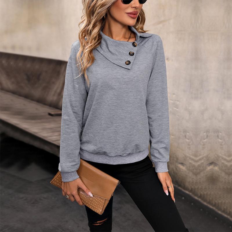 Spring and Autumn Women's Sweatshirt Blouse Solid Color Comfortable Casual Long Sleeve Lapel Sweatshirt