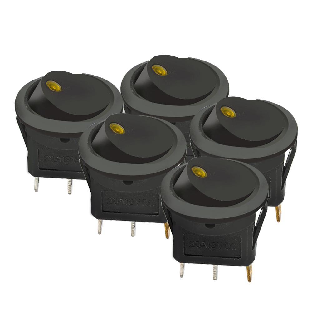 5 Pieces Car Pushbutton Switch 12V ON/OFF Luminescence Toggle Switches Round Rocker Dot Switch LED Light Waterproof