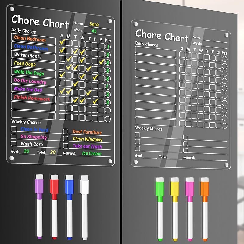 Acrylic Meal Planner Magnetic Menu Board for Kitchen Fridge w/Markers, Clear Weekly Calendar Planning Board Noteboard Refrigerator Dry Erase Board to