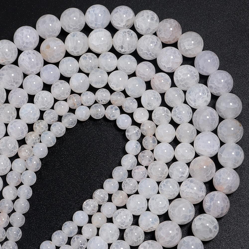 6 8 10mm Natural Agates Stone Beads White Ice Flower Round Loose Gemstone Bead For Jewelry Making DIY Necklace Bracelet Findings
