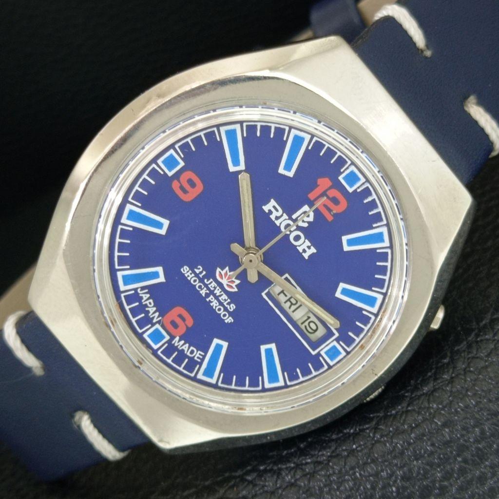 VINTAGE RICOH R31 AUTOMATIC JAPAN MENS BLUE COLOR DIAL WATCH a707692-1