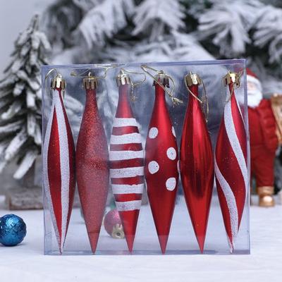 6Pcs Red Color Christmas Tree Decoration Electroplated Finish Unique Pattern Xmas Tree Cone Pendant Handcrafted Plastic Material