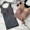 Gilet Termico da Donna con Bordo in Pizzo Foderato in Peluche Scollo a V Senza Maniche Filo Tinta Unita Vestibilità Slim Elastico con Imbottiture sul Petto Sovrapposizione