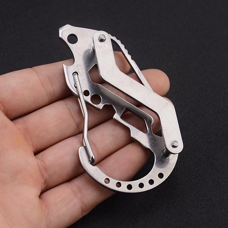 Multifunctional EDC Carabiner Key Holder with Quick-Release Strap and Protector, Stainless Steel Mountaineering Buckle Keychain