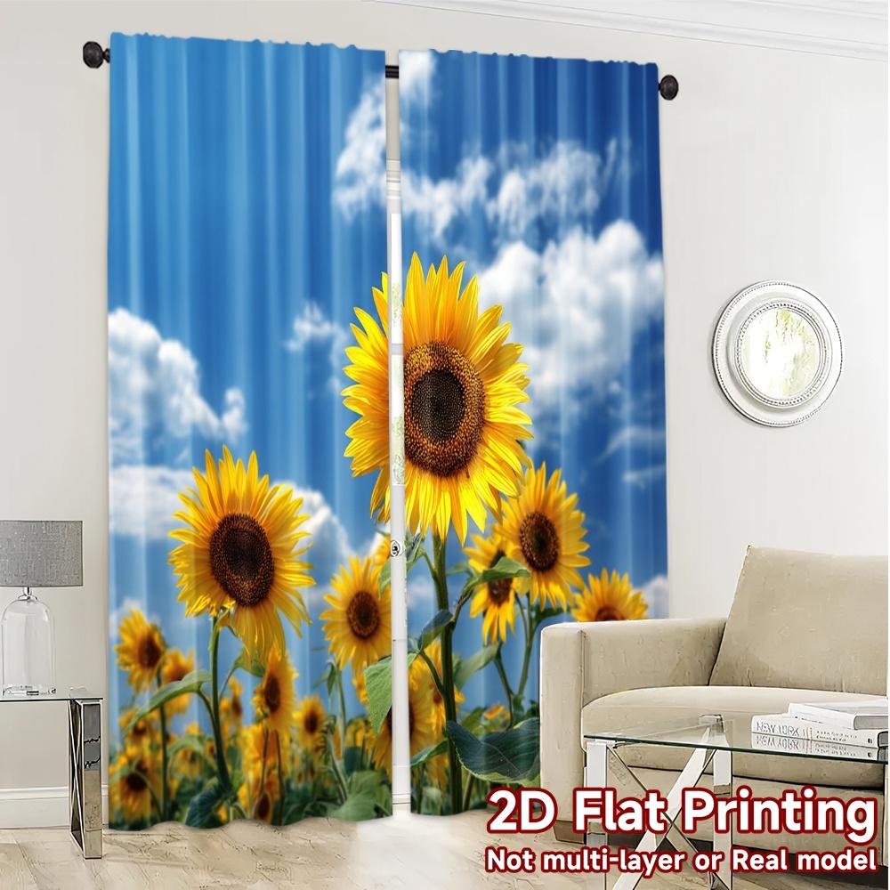 Modern Flat Printing Curtains Without Rod Sunflower Bliss Curtain Fabric Versatile Polyester Outdoor Set Of 2 Made