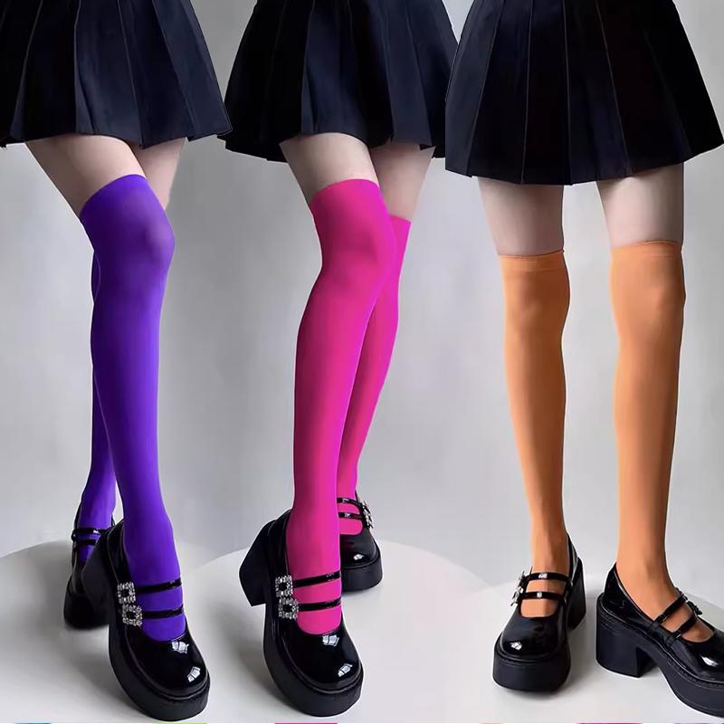 Candy Color Thigh High Socks For Women Sexy Over Knee Velvet Stockings Spring Summer Elastic Kawaii Tight Cosplay Party Socks