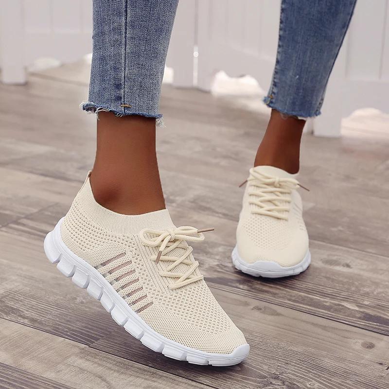 Damen Netz Atmungsaktive Schuhe zum Hineinschlüpfen Flach Damen Tenis Damen Freizeitschuhe Laufschuhe Sneaker Damen Vulkanisierte Schuhe
