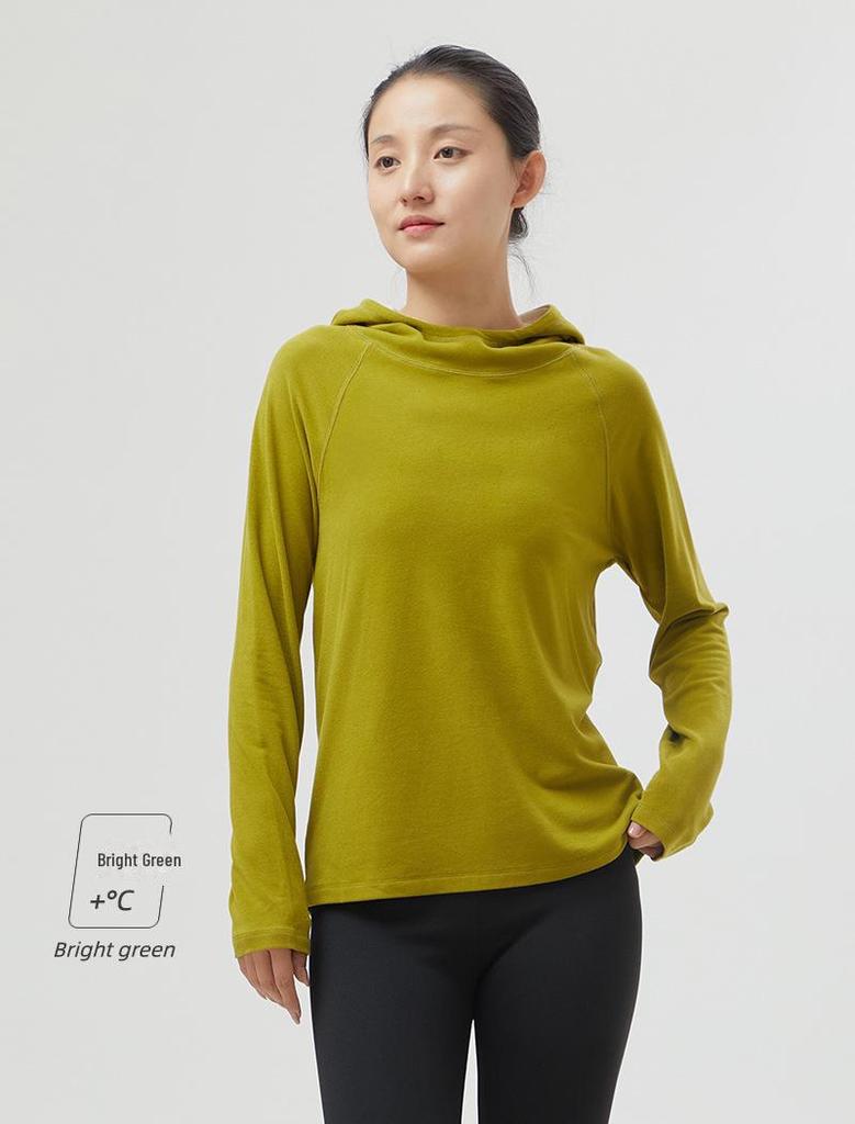 Women's Warm Ginger Velvet Hoodie: Versatile Spring/Autumn Solid Color Top