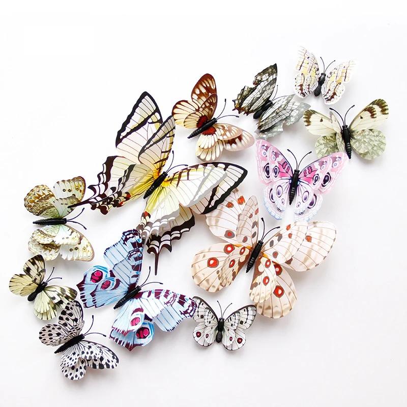 3D Double Layer Butterfly Wall Stickers For Wedding Decor Butterflies Fridge Magnet Decals Home Room Decoration Gift