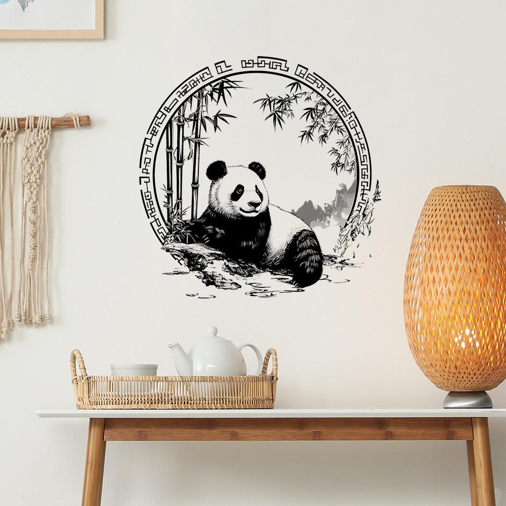 Simple Chinese Style Small Panda Bamboo Bedroom Living Room Beautification Decoration Wall Stickers