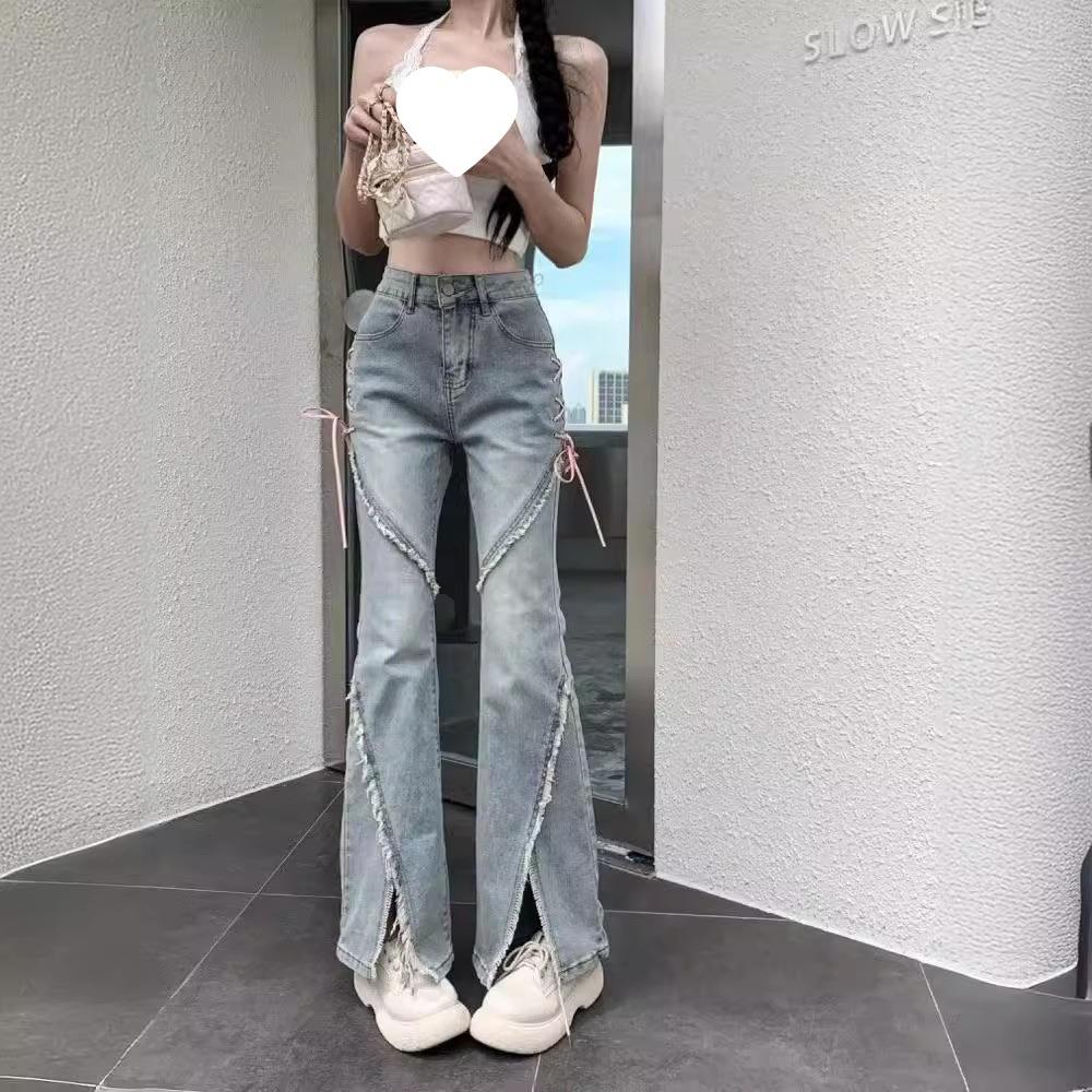 

2025 Retro Women s Irregular Slit Micro Flare Jeans: Spring/Summer Hot Girl Style XL світло-синій колір
