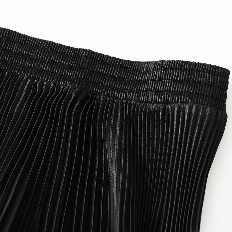 Elegant Pleated Midi Skirt with Elastic Waist for Spring and Autumn - Women 0663