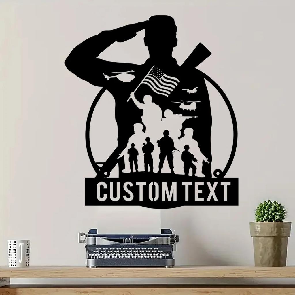 Custom Soldier Silhouette Metal Wall Art Sign, Personalized Military Gift for Army Police, USA Retro Tin Sign