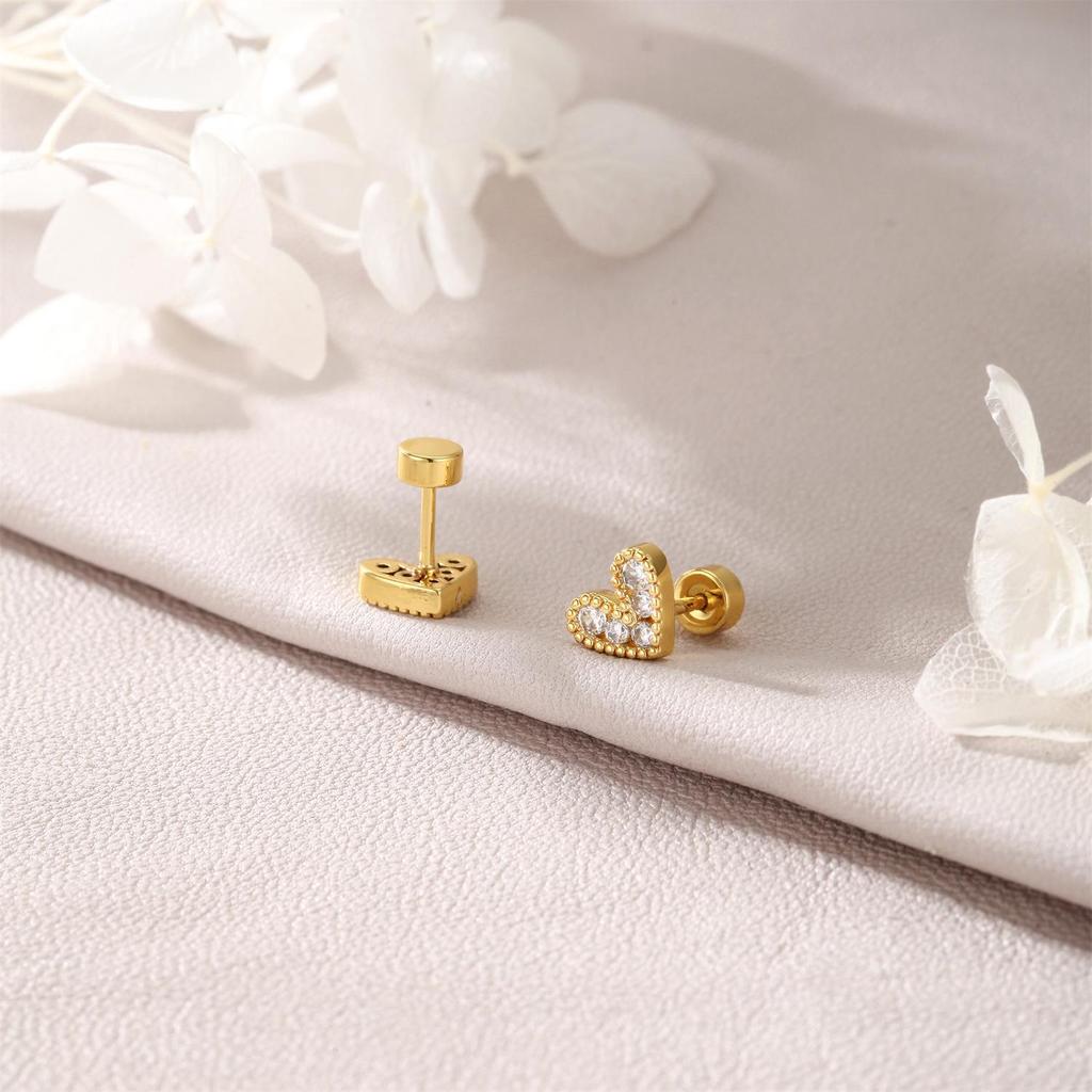 Heart Stud Earrings for Women - Micro-inlaid Cubic Zirconia, Fashionable Everyday Screw-back Design for Small Piercings