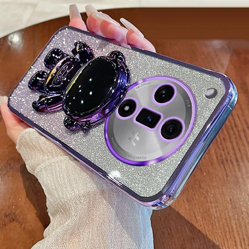 

For Oppo Find X7 Pro Anti-Scratch Phone Cover Astronaut Kickstand PC+TPU Case Electroplating Design Purple