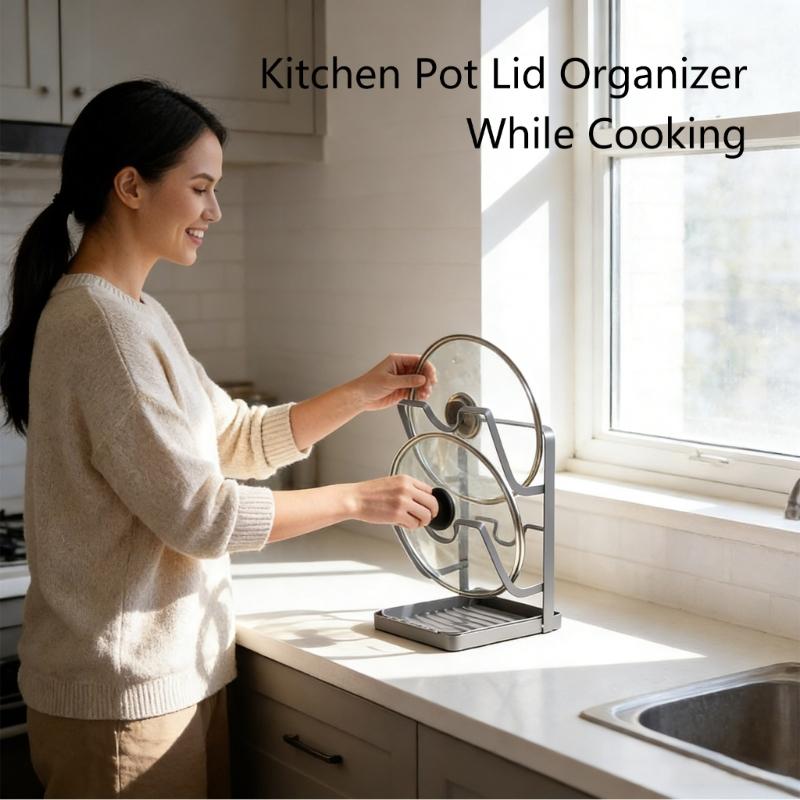 Double Deck Kitchen Organizers for Pot Covers and Cutting Boards with Suction Base for Easy Setups and Space Saving