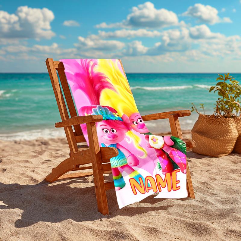 Personalized customized proof beach towel with Trolls pattern - soft, absorbent,quick-drying,perfect swimming,camping&bathing