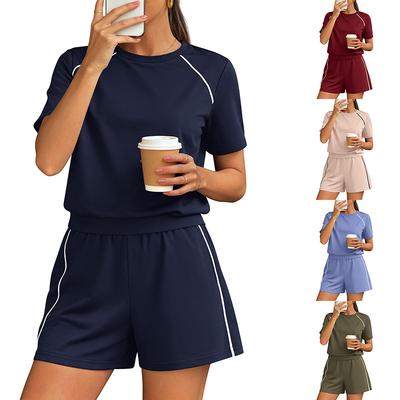 Damen Kurzarm-Top und Shorts Set mit Seitenstreifen in 5 Farben